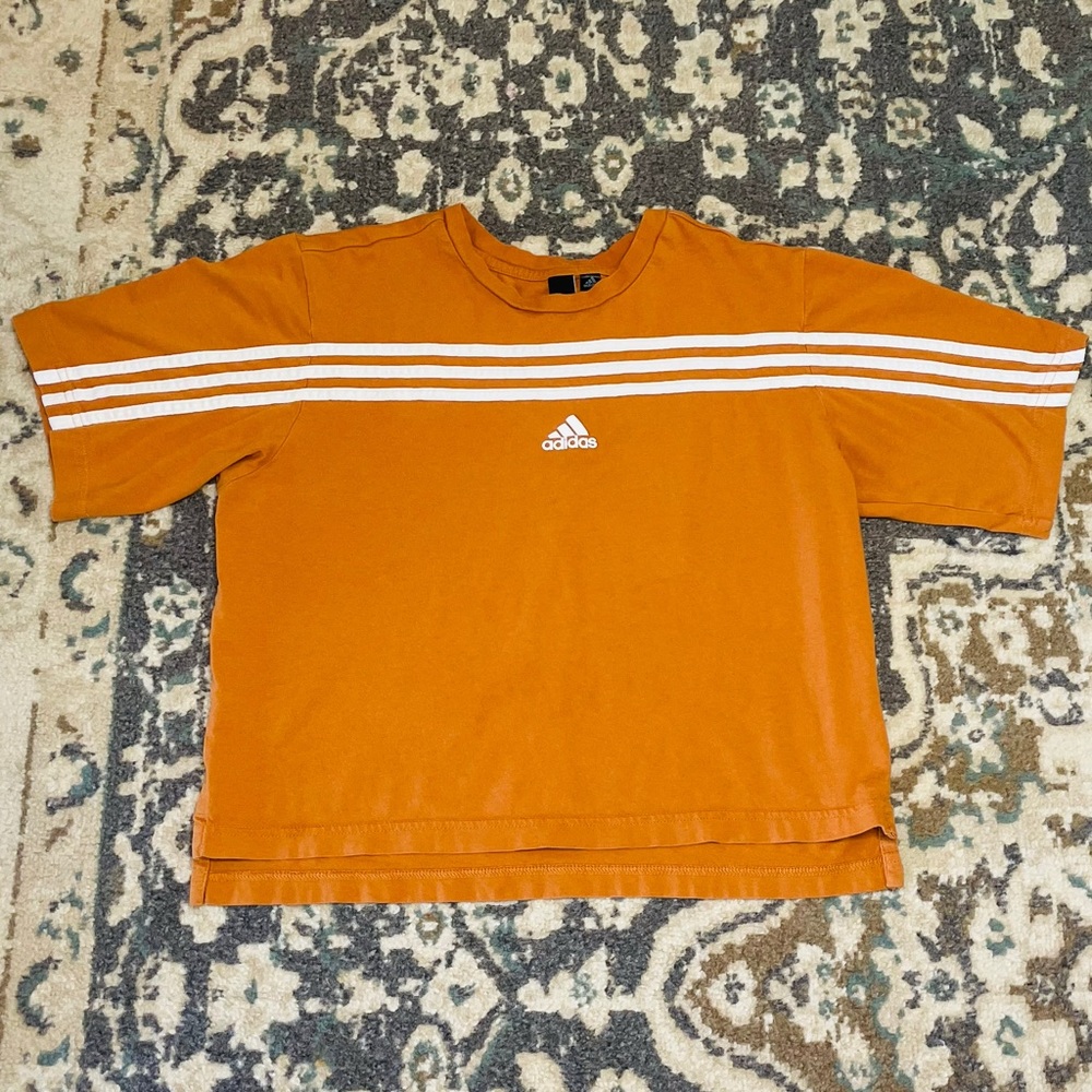 Adidas Orange Short Sleeve Tee with Classic Stripes